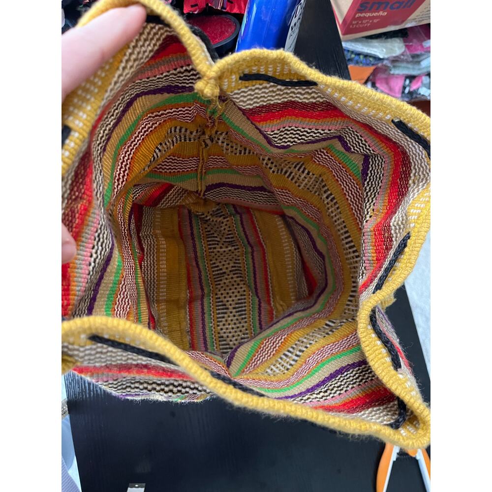 Funky Boho Striped Earthy Rustic Woven Drawstring Backpack - Picture 6 of 9